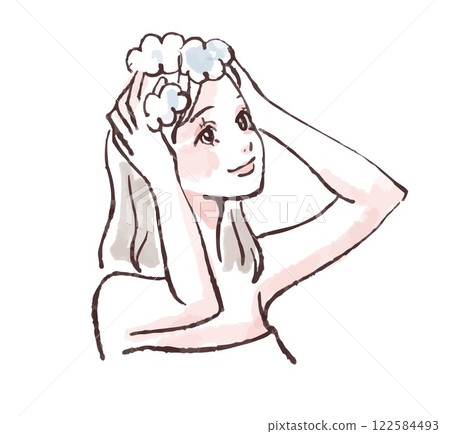 一位女士洗頭、洗澡、淋浴、洗頭的插圖素材 122584493