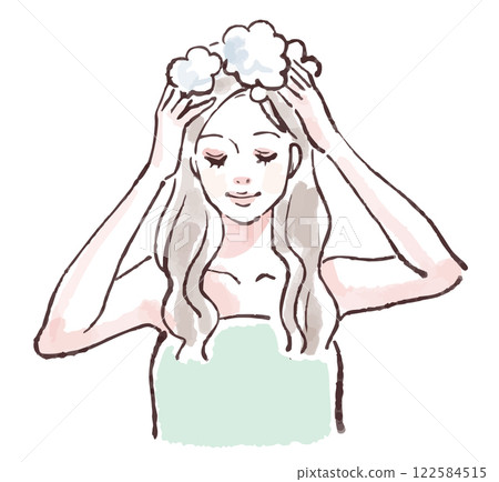 Illustration material of a woman washing her hair, taking a bath, taking a shower, shampooing Illustration material of a woman washing her hair, taking a bath, taking a shower, shampooing 122584515