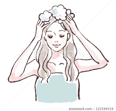一位女士洗頭、洗澡、淋浴、洗頭的插圖素材 一位女士洗頭、洗澡、淋浴、洗頭的插圖素材 122584519