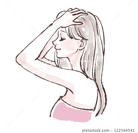 一位女士洗頭、洗澡、淋浴、洗頭的插圖素材 122584541