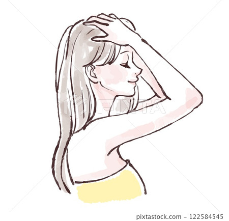 Illustration material of a woman washing her hair, taking a bath, taking a shower, shampooing Illustration material of a woman washing her hair, taking a bath, taking a shower, shampooing 122584545