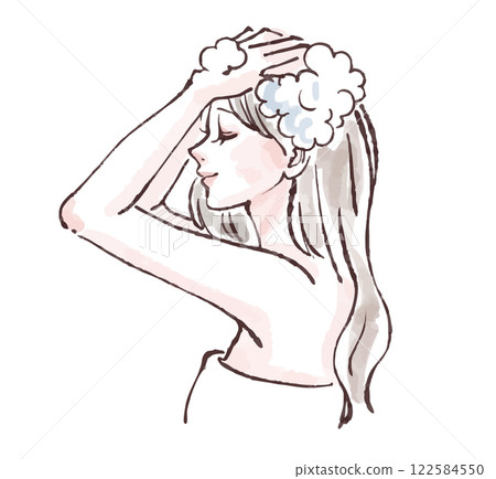 Illustration material of a woman washing her hair, taking a bath, taking a shower, shampooing 122584550