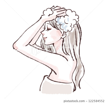 Illustration material of a woman washing her hair, taking a bath, taking a shower, shampooing Illustration material of a woman washing her hair, taking a bath, taking a shower, shampooing 122584552