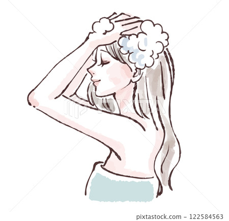 一位女士洗頭、洗澡、淋浴、洗頭的插圖素材 122584563