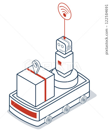 3d Isometric AGV robot, or Automated Guided Vehicle, a driverless robot that moves materials around a facility. vector illustration eps10. 122584691