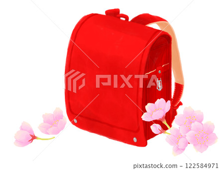 紅色書包和櫻花的插圖 122584971