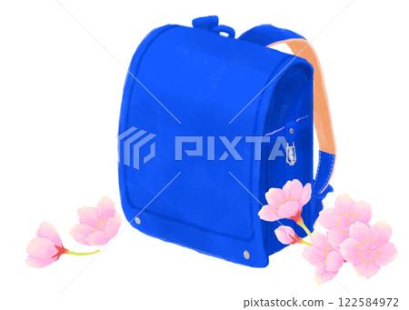 藍色的書包和櫻花插圖 122584972