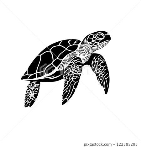 Vector of sea turtle silhouette on white background, Easy editable layere, Undersea animals. 122585293