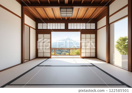 Traditional Japanese-style room with a view of Mt. Fuji 122585501