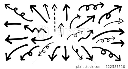 Handwritten arrows, black, simple, set 122585518