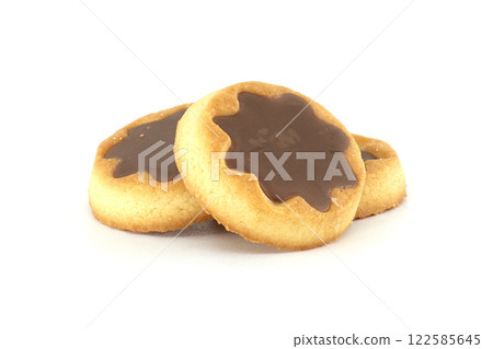 Delectable cookies topped with star-shaped chocolate design, sweet treat perfect for any occasion 122585645