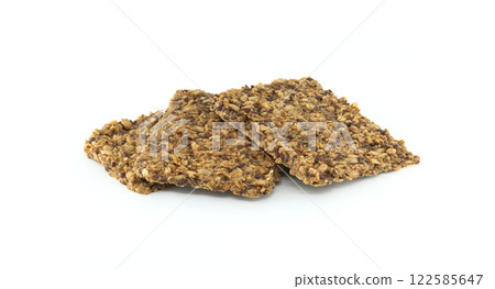 Three delicious flax seed crackers, perfect for a healthy and satisfying snack. 122585647