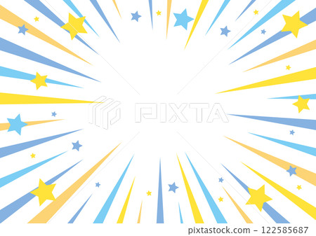 Concentrated lines, pop star pattern, light blue, blue, orange, yellow, frame, background 122585687