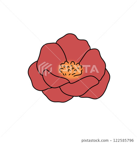 A red flower with a yellow center 122585796