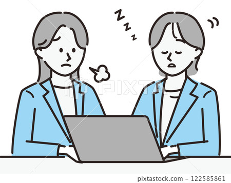 Woman using a computer _ dozing off Woman using a computer _ dozing off 122585861