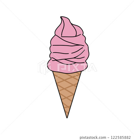 A cartoon drawing of a pink ice cream cone A cartoon drawing of a pink ice cream cone 122585882