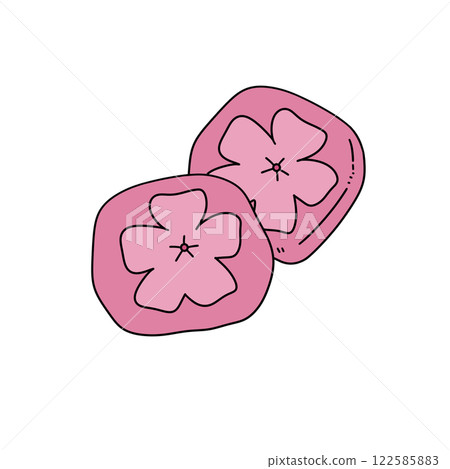 Two pink flowers are on a white background 122585883