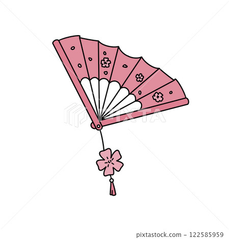A pink fan with a flower attached to it A pink fan with a flower attached to it 122585959