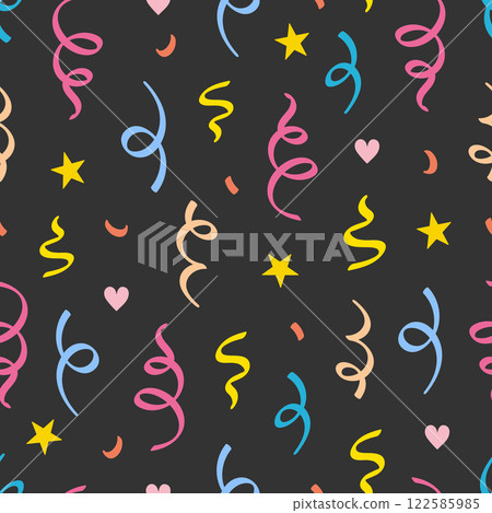 Cute heart confetti pattern background. Birthday decoration confetti, heart element cute seamless pattern. Childish color abstract decoration element background. Vector 122585985