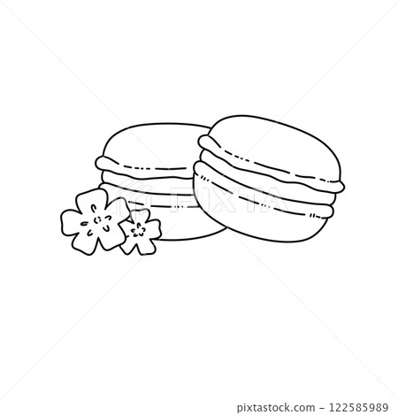 Two macarons with flowers on top 122585989