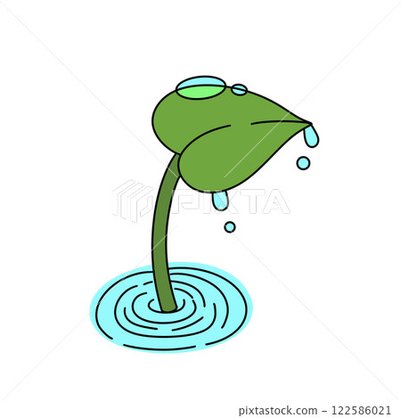 A cartoonish green leaf with water droplets on it 122586021