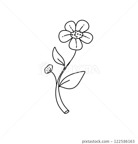 A flower with a stem is drawn in black A flower with a stem is drawn in black 122586163
