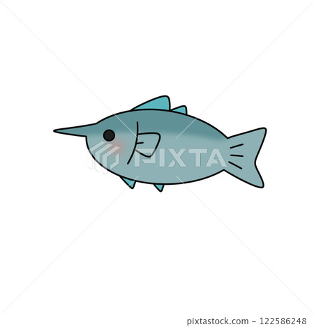 A cartoon fish with a long, pointy snout 122586248