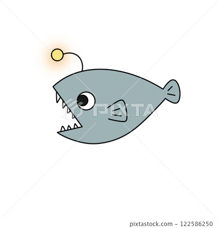 A cartoon fish with a yellow light on its head and a mouth full of teeth A cartoon fish with a yellow light on its head and a mouth full of teeth 122586250