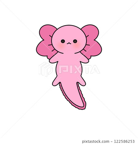 A cute cartoon animal with pink skin and pink flowers on its back 122586253