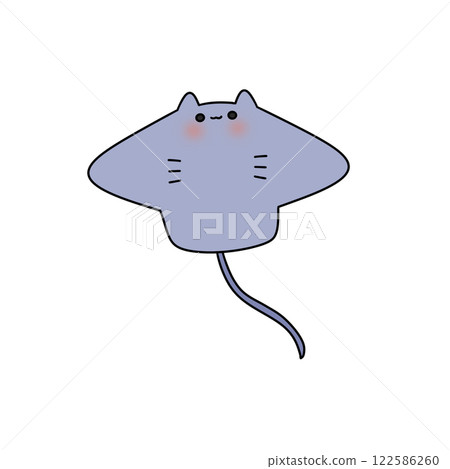 A cartoonish cat with a pink nose and a smile on its face 122586260
