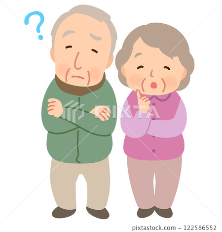 Elderly couple with thinking expressions, worried, senior, elderly, late-stage elderly 122586552