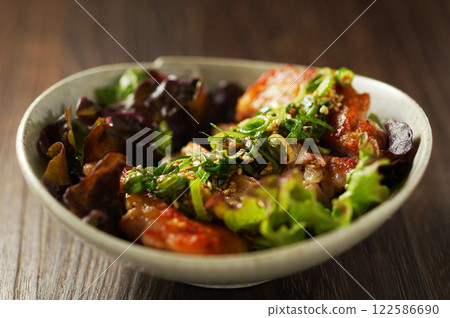 Fried chicken with sweet and sour sauce 122586690