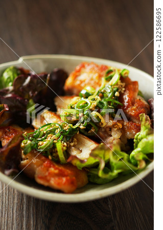 Fried chicken with sweet and sour sauce 122586695