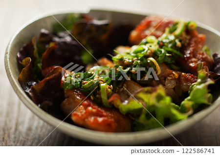 Fried chicken with sweet and sour sauce 122586741