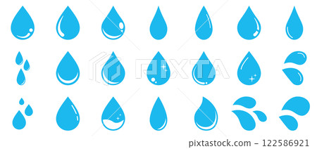 Droplet, water droplet, liquid, simple icon, light blue, silhouette, set 122586921