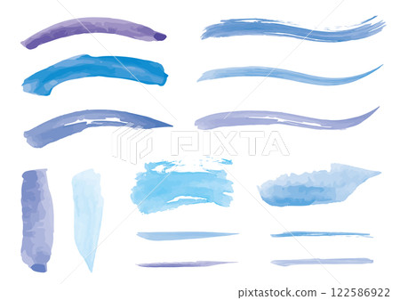 Handwritten watercolor brush blue light blue line set 122586922