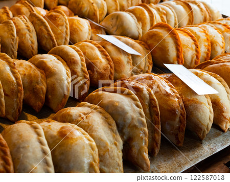 Baked snack empanada at market 122587018