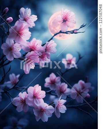 Cherry blossoms in full bloom shining in the light 122587048