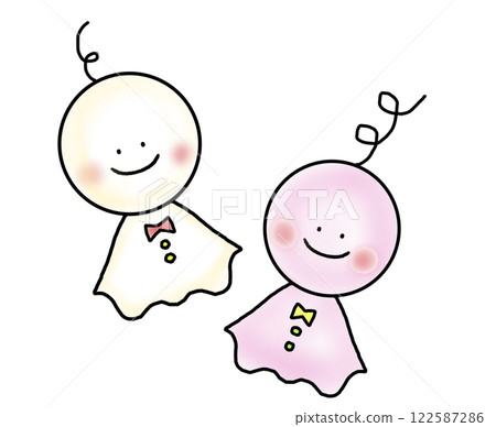 蓬鬆的白色和粉紅色的 Teru Teru Bouzu 的插圖 蓬鬆的白色和粉紅色的 Teru Teru Bouzu 的插圖 122587286