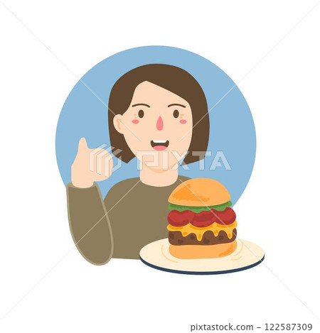 chef character with burger characte chef character with burger characte 122587309