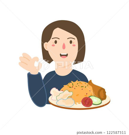 chef character with chicken fried rice character 122587311