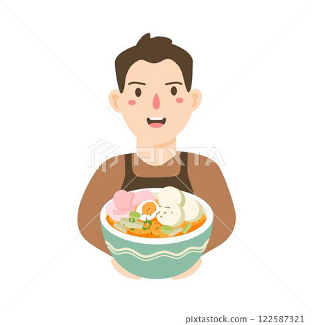 chef character with lontong padang character chef character with lontong padang character 122587321