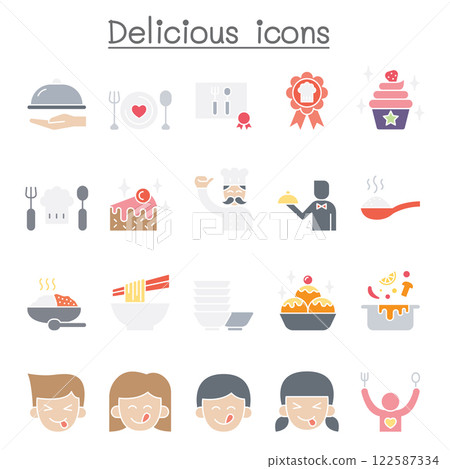 Delicious icon set in flat color style Delicious icon set in flat color style 122587334
