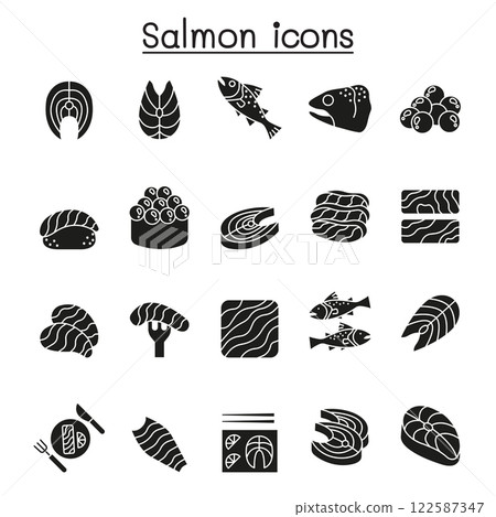 Salmon icon set in glyph style 122587347