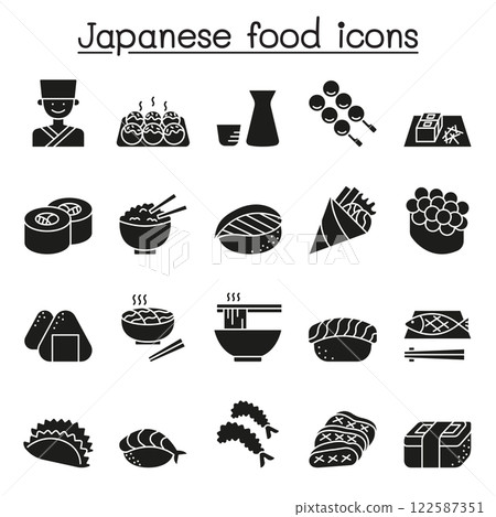 Japanese food icon set in glyph style 122587351
