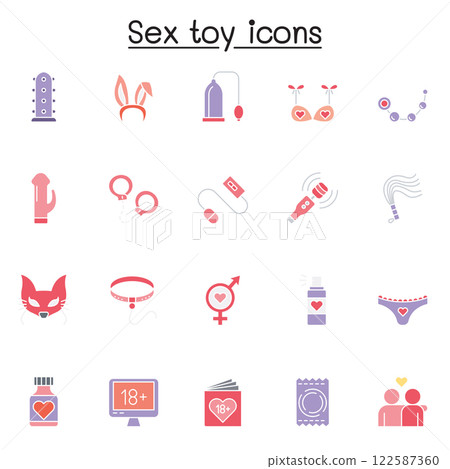 Sex toy icon set in flat color style 122587360