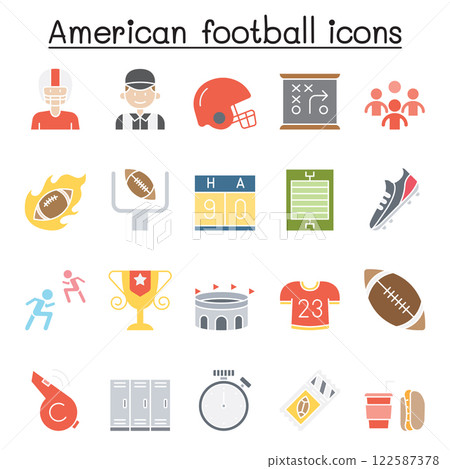 American Football icon set in flat color style American Football icon set in flat color style 122587378