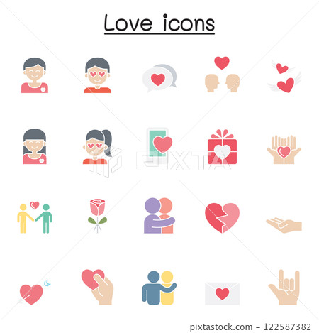 Love icon set in flat color style 122587382