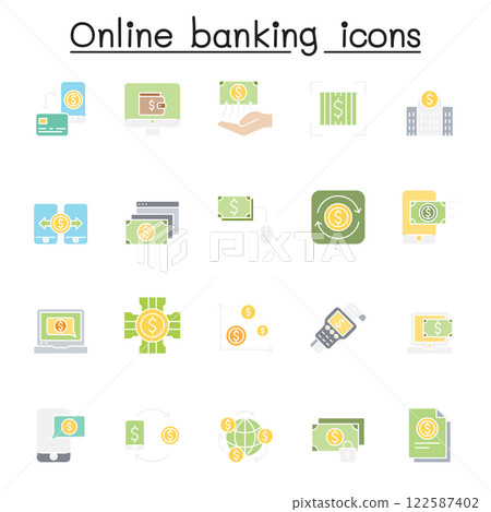 online banking icon set in flat color style online banking icon set in flat color style 122587402