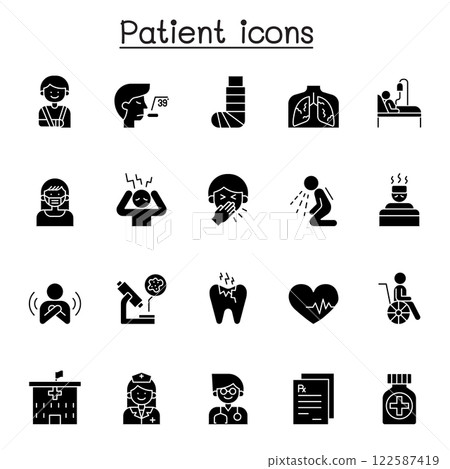 Patient icon set in glyph style Patient icon set in glyph style 122587419